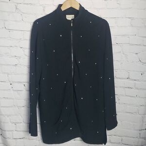 Coldwater Creek Black Light Weight Cotton Jacket with Faux Diamonds